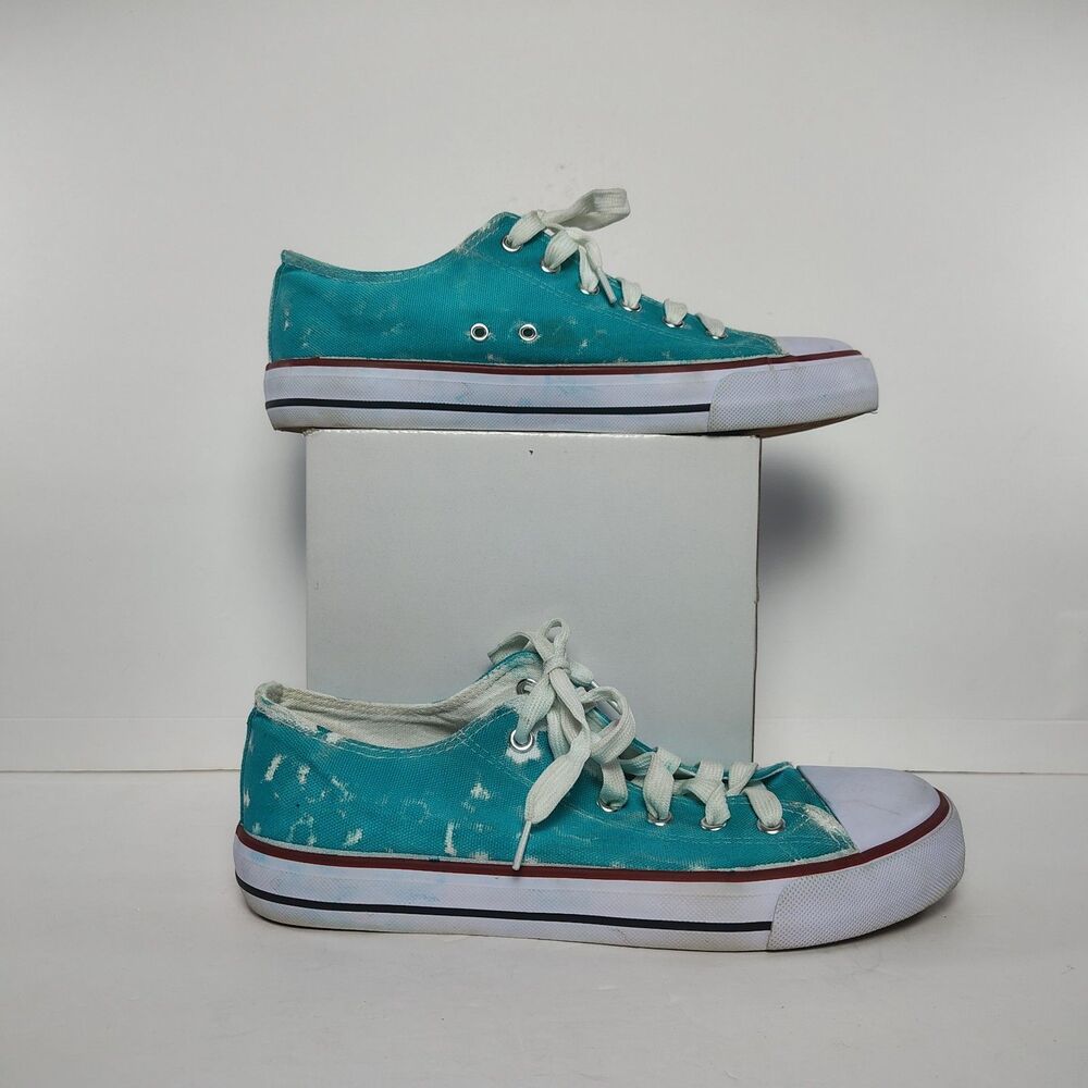 Teal Turquoise Dyed Low Top Canvas Sneakers Women's 10